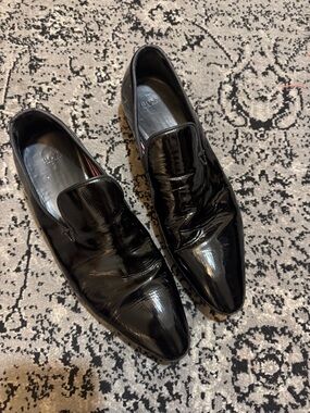 Hugo Boss Black Patent Leather Slip-On Loafers for Men